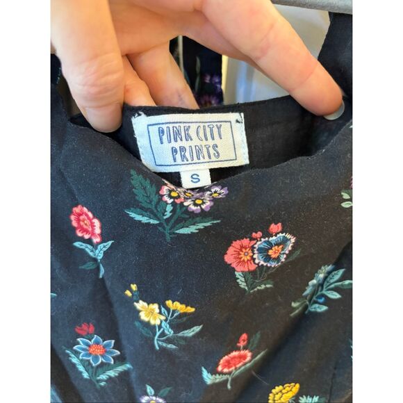 PINK CITY PRINTS Genevieve Dress In Midnight Garden, Small $288 - Picture 7 of 8